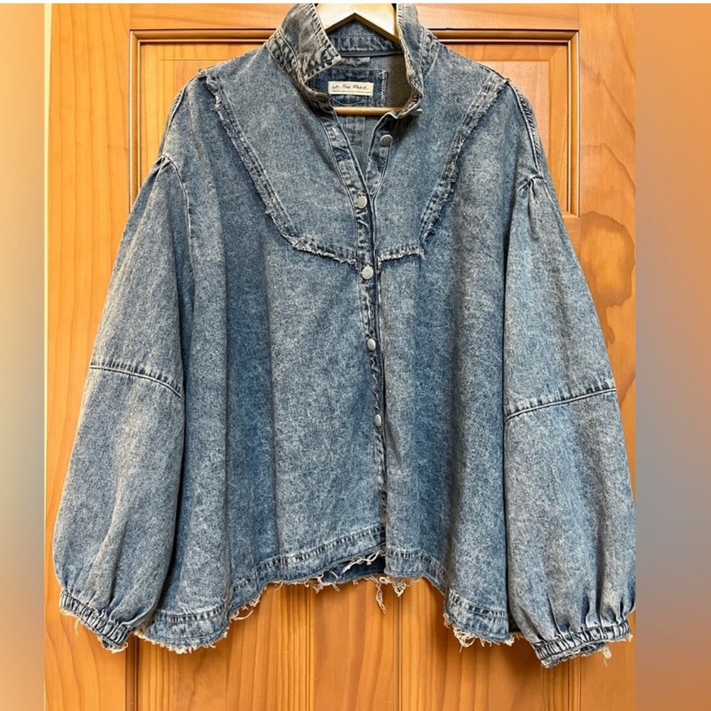 Free People Kyoto Soft Denim Top Button Tunic Top Balloon Sleevs